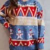 Women's Ugly Christmas Xmas Sweater Pullover Sweater Jumper Crew Neck Ribbed Knit Acrylic Knitted Fall Winter Christmas Holiday Stylish Casual Long Sleeve Snowman Red Blue S M L