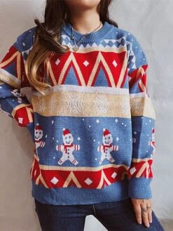 Women's Ugly Christmas Xmas Sweater Pullover Sweater Jumper Crew Neck Ribbed Knit Acrylic Knitted Fall Winter Christmas Holiday Stylish Casual Long Sleeve Snowman Red Blue S M L