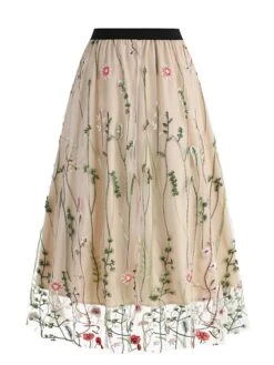 Women's Skirt Swing Midi Tulle Apricot Black White Red Skirts Fall & Winter Floral Embroidered High Waist Vintage Elegant Christmas Xmas Street M L XL -Xmas Cothing Store tcrgtj1694271030793