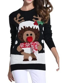 Women's Ugly Christmas Sweater Pullover Sweater Jumper Crew Neck Ribbed Knit Acrylic Knitted Fall Winter Outdoor Xmas Daily Stylish Casual Soft Long Sleeve Animal Elk Black S M L -Xmas Cothing Store tcrwwg1667811515674
