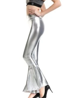 Women's Flared Pants Chinos Pants Trousers Full Length Cotton Micro-elastic High Waist Fashion Streetwear Xmas Party Christmas Laser Silver Moonlight Silver S M Fall Winter -Xmas Cothing Store tcsmmq1694655925148