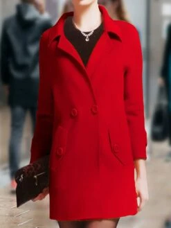 Women's Coat Outdoor Christmas Street Xmas Fall Winter Long Coat Regular Fit Windproof Warm Breathable Stylish Contemporary Casual Jacket Long Sleeve Plain With Pockets Yellow Red Blue