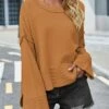 Women's Ugly Christmas Sweater Pullover Sweater Jumper Crew Neck Ribbed Knit Acrylic Split Flare Cuff Sleeve Fall Winter Regular Outdoor Christmas Daily Stylish Casual Soft Long Sleeve Solid Color -Xmas Cothing Store tdsabq1696823507275