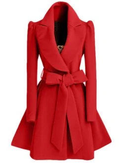 Women's Winter Coat Christmas Party Wear Fall Long Trench Coat With Belt Elegant Over Coat Double Breasted Pea Coat Casual Jacket Long Sleeve Black Red Beige