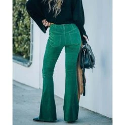 Women's Jeans Bootcut Flare Full Length Corduroy Micro-elastic Mid Waist Fashion Party Christmas Wine Red S M -Xmas Cothing Store tgiwra1656645249894