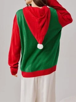 Women's Ugly Christmas Sweater Pullover Sweater Jumper Christmas Sweaters Hooded Ribbed Knit Acrylic Knitted Fall Winter Regular Outdoor Christmas Daily Stylish Casual Soft Long Sleeve Color Block -Xmas Cothing Store tgpnql1697290673812