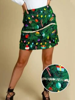 Women's Christmas Skirts Mini Polyester Red Green Skirts All Seasons Fashion Party Christmas M L XL