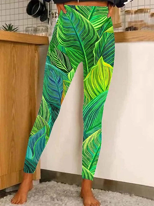 Women's Leggings Green Light Red Dark Green Sparkle Sparkle & Shine Christmas Casual Xmas Leisure Sports Print Stretchy Ankle-Length Tummy Control Leaf S M L XL 2XL 5 Women's Leggings Green Light Red Dark Green Sparkle Sparkle & Shine Christmas Casual Xmas Leisure Sports Print Stretchy Ankle-Length Tummy Control Leaf S M L XL 2XL - Image 3