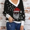 Women's Ugly Christmas Sweater Pullover Sweater Jumper V Neck Crochet Knit Print Drop Shoulder Fall Winter Regular Christmas Stylish Casual Soft Long Sleeve Santa Claus Snowflake Black Wine Army Green