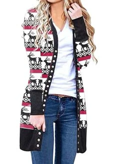 Women's Ugly Christmas Sweater Cardigan Sweater Jacket V Neck Ribbed Knit Polyester Button Knitted Print Fall Winter Long Outdoor Christmas Daily Fashion Casual Soft Long Sleeve Plaid Elk Christmas -Xmas Cothing Store tlxfek1697290887771