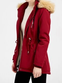 Women's Winter Coat Jacket Parka Warm Breathable Outdoor Christmas Daily Wear Vacation Xmas Pocket Fur Collar Fleece Lined Zipper Hoodie Elegant Lady Comfortable Solid Color Regular Fit Outerwear -Xmas Cothing Store tmjvwv1666677520588