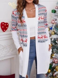 Women's Ugly Christmas Sweater Cardigan Sweater Jacket V Neck Ribbed Knit Polyester Pocket Knitted Print Fall Winter Long Outdoor Christmas Daily Stylish Casual Soft Long Sleeve Plaid Elk Snowflake -Xmas Cothing Store tnkevp1697290879971