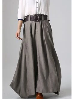 Women's Skirt Work Skirts Long Skirt Maxi Cotton Black Yellow Red Gray Skirts Fall & Winter Pocket Belt Not Included Without Lining Christmas Daily S M L -Xmas Cothing Store togred1662437221435