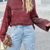 Women's Christmas Sweater Pullover Sweater Jumper Christmas Sweaters Crew Neck Ribbed Knit Acrylic Knitted Flared Sleeves Fall Winter Regular Outdoor Christmas Daily Stylish Casual Soft Long -Xmas Cothing Store toshyn1697290897094