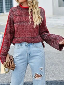 Women's Christmas Sweater Pullover Sweater Jumper Christmas Sweaters Crew Neck Ribbed Knit Acrylic Knitted Flared Sleeves Fall Winter Regular Outdoor Christmas Daily Stylish Casual Soft Long