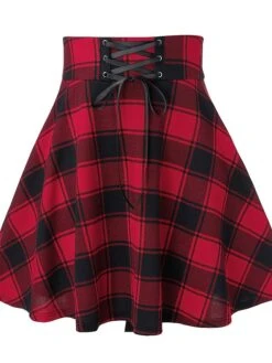Women's Plaid Skirt Mini Black And White Red Green Skirts Xmas Casual Party Christmas S M L