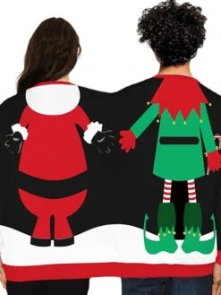 Women's Couple's Ugly Christmas Sweater Pullover Sweater Jumper Knit Santa Claus Crew Neck Stylish Casual Xmas Holiday Winter Fall Black One-Size -Xmas Cothing Store tpjdje1667793805741