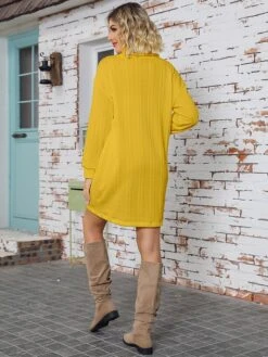 Women's Sweater Dress Turtleneck Ribbed Knit Print Fall Winter Long Christmas Stylish Soft Long Sleeve Santa Claus Yellow Green S M L -Xmas Cothing Store tpvyvd1697077877591