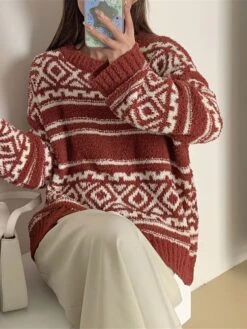 Women's Ugly Christmas Sweater Pullover Sweater Jumper Christmas Sweaters Crew Neck Ribbed Knit Acrylic Oversized Knitted Fall Winter Regular Outdoor Christmas Daily Vintage Fashion Casual Long Sleeve