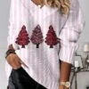 Women's Pullover Sweater Jumper V Neck Crochet Knit Polyester Print Drop Shoulder Summer Spring Fall Regular Christmas Daily Stylish Casual Soft Long Sleeve Xmas Tree Print White Pink Red S M L -Xmas Cothing Store tqmgca1694574136743