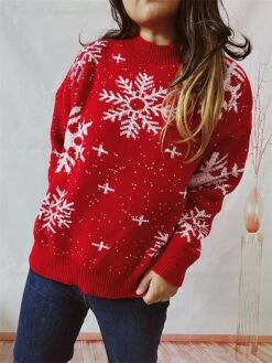 Women's Ugly Christmas Sweater Pullover Sweater Jumper Crew Neck Ribbed Knit Polyester Oversized Fall Winter Regular Outdoor Christmas Daily Stylish Casual Soft Long Sleeve Snowflake Black Red Green -Xmas Cothing Store tqpbjg1696903386072