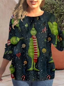 Women's Ugly Christmas Sweater Pullover Sweater Jumper Crew Neck Ribbed Knit Polyester Print Fall Winter Regular Xmas Daily Going Out Stylish Plus Size Casual Long Sleeve Print Navy Blue Green