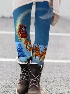 Women's Tights Leggings Blue Dark Blue Brown Mid Waist Fashion Christmas Gifts Casual Print Micro-elastic Full Length Comfort Santa Claus S M L XL XXL / Slim
