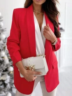 Women's Blazer Christmas Work Daily Xmas Spring Fall Regular Coat Regular Fit Breathable Basic Casual St. Patrick's Day Jacket Long Sleeve Solid Color Quilted Black White Red