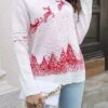 Women's Ugly Christmas Sweater Pullover Sweater Jumper Turtleneck Ribbed Knit Acrylic Patchwork Fall Winter Regular Outdoor Christmas Daily Stylish Casual Soft Long Sleeve Elk Christmas Tree White Red -Xmas Cothing Store tsqxbp1697103879865