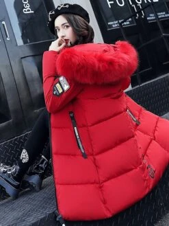 Women's Puffer Jacket Long With Pockets Slim Fit Fur Collar Coat Powder Bean Green White Black Gray Classic Style Christmas Winter Zipper Hoodie Regular Fit M L XL XXL XXXL / Daily / Windproof -Xmas Cothing Store tsurkw1636969369002