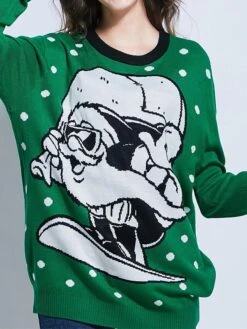 Women's Ugly Christmas Sweater Pullover Sweater Jumper Christmas Sweaters Crew Neck Ribbed Knit Acrylic Knitted Fall Winter Regular Outdoor Christmas Daily Stylish Casual Soft Long Sleeve Polka Dot -Xmas Cothing Store tteatb1697290673837