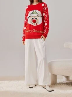 Women's Ugly Christmas Sweater Pullover Sweater Jumper Christmas Sweaters Crew Neck Ribbed Knit Acrylic Knitted Fall Winter Regular Outdoor Xmas Daily Stylish Casual Soft Long Sleeve Polka Dot -Xmas Cothing Store ttfzwr1697290682167