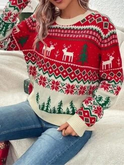 Women's Ugly Christmas Sweater Pullover Sweater Jumper Christmas Sweaters Crew Neck Ribbed Knit Acrylic Knitted Fall Winter Regular Outdoor Christmas Daily Stylish Casual Soft Long Sleeve Geometric -Xmas Cothing Store ttjemp1697290677993