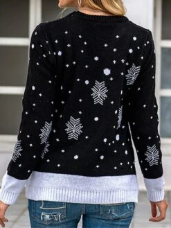 Women's Ugly Christmas Sweater Pullover Sweater Jumper Crew Neck Ribbed Knit Polyester Patchwork Fall Winter Regular Xmas Daily Going Out Stylish Casual Soft Long Sleeve Elk Snowflake Black Red -Xmas Cothing Store ttnhta1695209484749