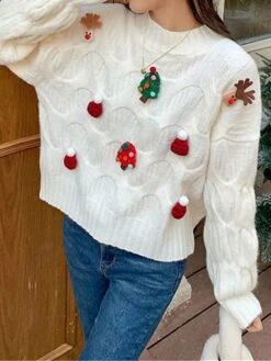 Women's Ugly Christmas Sweater Pullover Sweater Jumper Crew Neck Ribbed Knit Polyester Patchwork Fall Winter Regular Outdoor Christmas Daily Stylish Casual Soft Long Sleeve Elk Christmas Tree White 35 Women's Ugly Christmas Sweater Pullover Sweater Jumper Crew Neck Ribbed Knit Polyester Patchwork Fall Winter Regular Outdoor Christmas Daily Stylish Casual Soft Long Sleeve Elk Christmas Tree White -Xmas Cothing Store tuaqor1697103894953