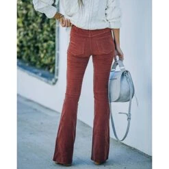 Women's Jeans Bootcut Flare Full Length Corduroy Micro-elastic Mid Waist Fashion Party Christmas Wine Red S M -Xmas Cothing Store tunven1656645251083