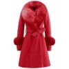 Women's Winter Coat Long Overcoat With Faux Fur Wool Blend Belted Dress Coat Open Front Lapel Pea Coat Fall Elegant Lady Jacket Christmas Party Xmas Outerwear Pink Red -Xmas Cothing Store tuoxhv1669601441978 1