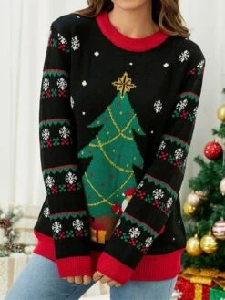 Women's Ugly Christmas Sweater Pullover Sweater Jumper Christmas Sweaters Crew Neck Ribbed Knit Acrylic Knitted Fall Winter Regular Outdoor Christmas Daily Cute Stylish Casual Long Sleeve Santa Claus -Xmas Cothing Store tupbdr1697290685842