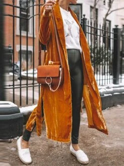 Women's Velvet Blazer Long Trench Coat Christmas Party Xmas Outfit Open Front Windproof Warm Winter Coat Fall Stylish Modern Casual Jacket Long Sleeve Plain Oversize Black Yellow Red -Xmas Cothing Store tuqdmg1695715043183