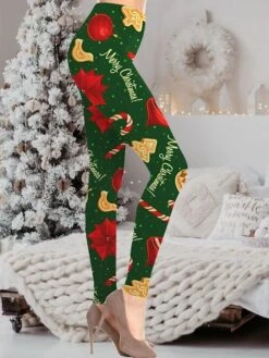 Women's Christmas Leggings Full Length Active Fashion Christmas Daily White Green S XL Fall & Winter