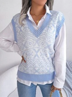Women's Xmas Sweater Vest V Neck Ribbed Knit Acrylic Button Fall Winter Regular Outdoor Christmas Daily Stylish Casual Soft Sleeveless Snowflake Wine Blue Khaki S M L -Xmas Cothing Store tvteuh1695111140121