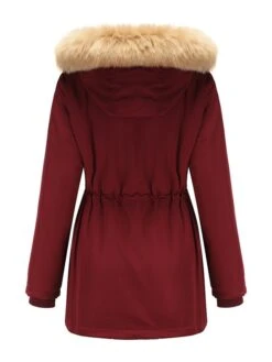 Women's Winter Coat Jacket Parka Warm Breathable Outdoor Christmas Daily Wear Vacation Xmas Pocket Fur Collar Fleece Lined Zipper Hoodie Elegant Lady Comfortable Solid Color Regular Fit Outerwear -Xmas Cothing Store twluhq1664516983571