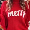 Women's Ugly Christmas Sweater Pullover Sweater Jumper Turtleneck Ribbed Knit Acrylic Oversized Batwing Sleeve Fall Winter Regular Xmas Daily Going Out Stylish Casual Soft Long Sleeve Letter Red -Xmas Cothing Store txdtcb1695209493889