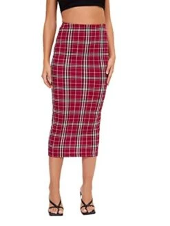 Women's Skirt Scottish Tartans Plaid Skirt Midi Cotton Blend Black White Red Skirts Fall & Winter Print High Waist Fashion Sexy Christmas Street Xmas S M L