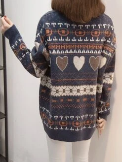 Women's Ugly Christmas Sweater Cardigan Christmas Sweaters V Neck Ribbed Knit Polyester Button Knitted Print Fall Winter Regular Outdoor Christmas Daily Stylish Casual Soft Long Sleeve Heart Letter -Xmas Cothing Store typvez1697290834812