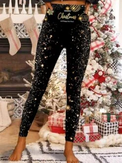 Women's Fleece Pants Leggings Thermal Underwear Fleece Lined Blue Red Black Casual / Sporty Christmas Xmas Weekend Yoga Print High Elasticity Ankle-Length Thermal Warm Butterfly S M L XL XXL -Xmas Cothing Store tywmck1666070807687