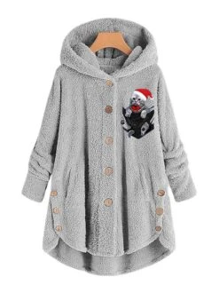 Women‘s Plus Size Christmas Fleece Jacket Teddy Coat Warm Button Pocket Animal Cat Hat Outdoor Xmas Long Sleeve Hooded Regular Winter Fall Black Pink Wine L XL XXL 3XL 4XL -Xmas Cothing Store tzcqnx1667466892382