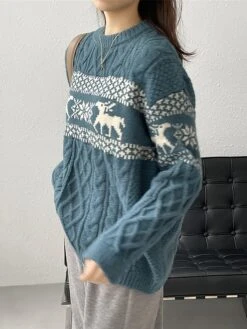 Women's Ugly Christmas Sweater Pullover Sweater Jumper Christmas Sweaters Crew Neck Cable Knit Acrylic Knitted Fall Winter Regular Outdoor Christmas Daily Fashion Casual Soft Long Sleeve Elk Snowflake -Xmas Cothing Store tzdpuj1697785155978