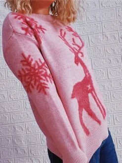 Women's Ugly Christmas Xmas Sweater Pullover Sweater Jumper Crew Neck Crochet Knit Polyester Knitted Fall Winter Christmas Holiday Stylish Casual Soft Long Sleeve Animal Pink Red Green S M L -Xmas Cothing Store tzedea1659955136735