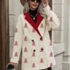 Women's Christmas Coat Xmas Tree Print Single Breasted Lapel Jacket Fall Party Wear Warm Windproof -Xmas Cothing Store tzpuef1696831819841